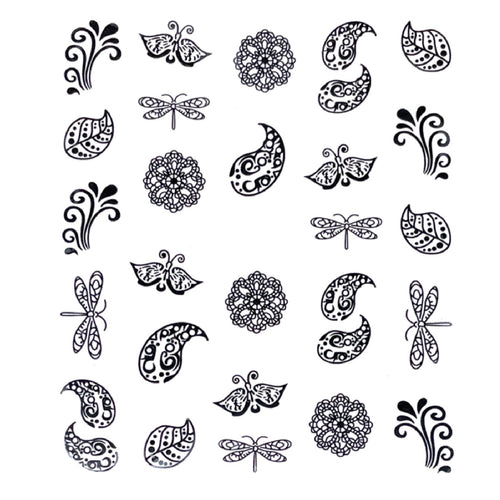 Black Paisley and Dragonflies - Water Decals for Nails - The Unicorn's DenWater Decals