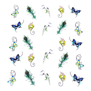 Feathers and Blue Butterflies - Water Decals for Nails - The Unicorn's DenWater Decals