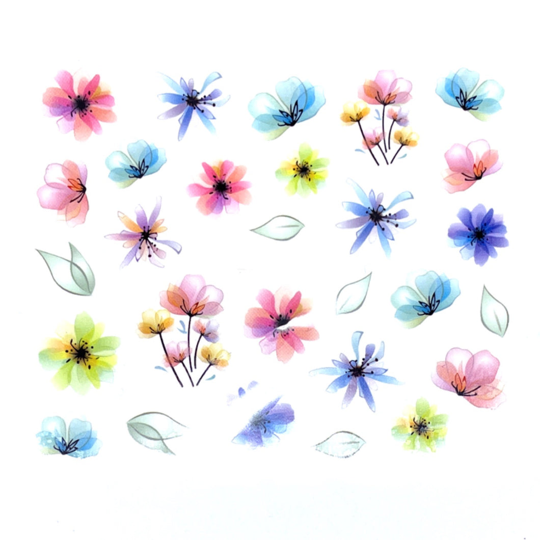 Bright Watercolour Flowers - Water Decals for Nails - The Unicorn's DenWater Decals